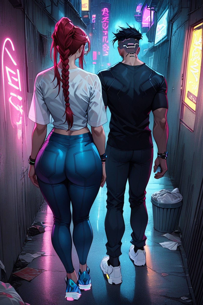 White Sneakers, Noche, Cyberpunk CityPorno AI Hentai