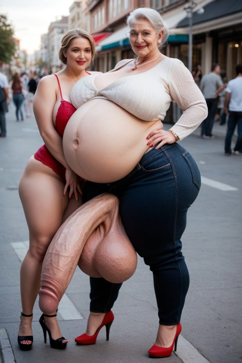 Extremely Long Ponytail, Standing, Extremely Wide Hips Shemale AI Porn