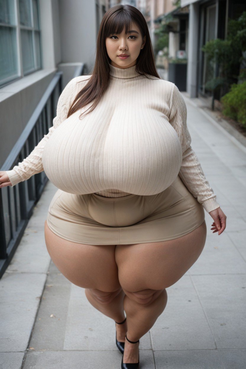 Ghetto Booty, Asian Woman, Gigantic Saggy Breasts In Clothes Furry AI Porn