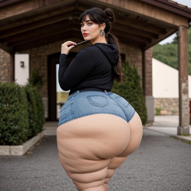 Ass Massively Wide And Super Thick, Tailbone Length Hair, Fondo SimplePorno AI Asiático