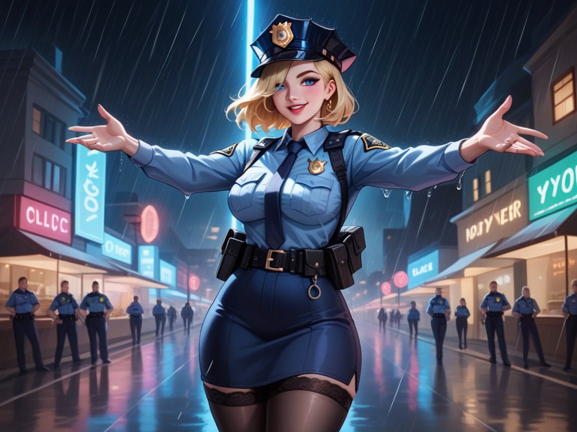 Dawn, Police Officer, Neon Hentai AI Porn