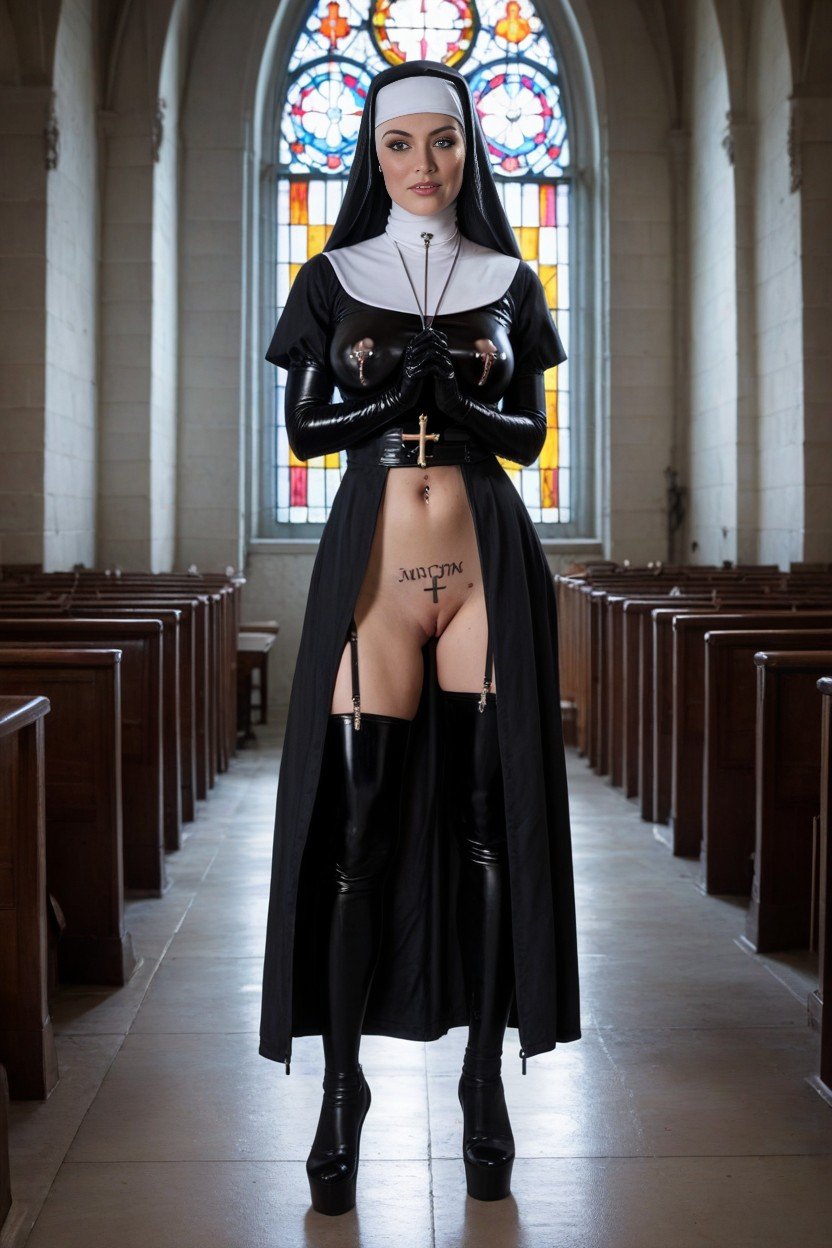 Standing With Legs Apart, Nun, Blushing With Shame Furry AI Porn