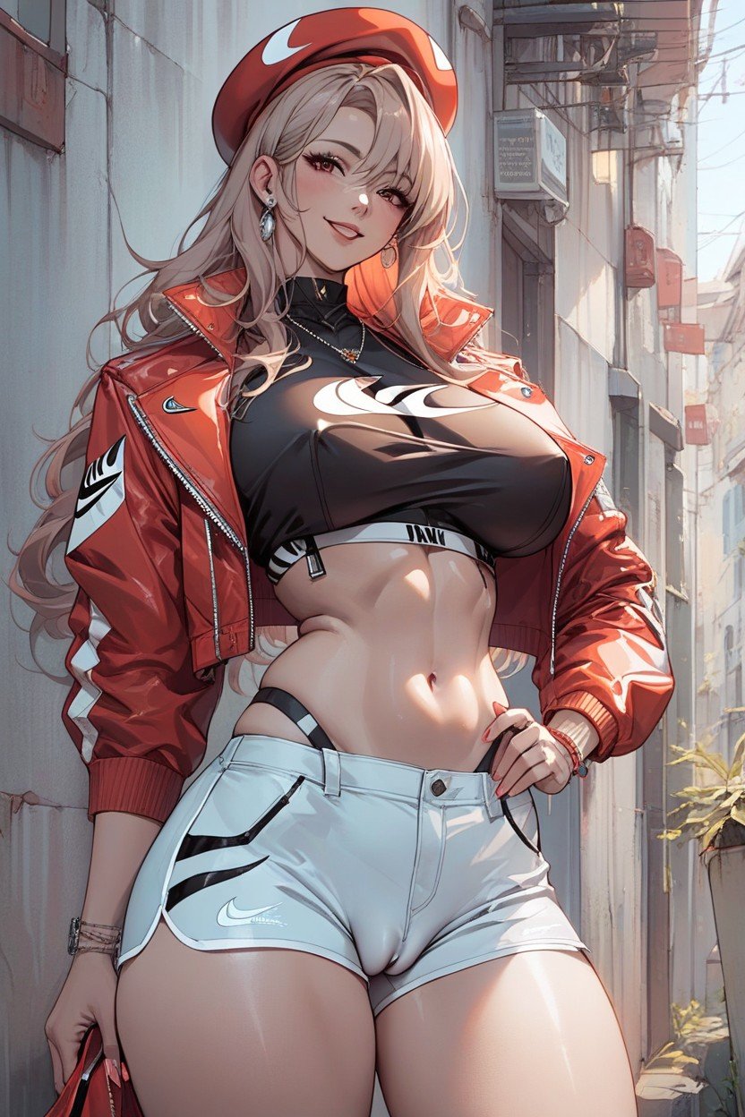 Crop Top, Sticking Tounge Out, Nike Pro Tight ShortsPorno AI Hentai