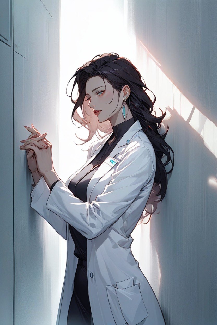 Her Back Against The Farthest Wall, Panicky Eyes, Open Lab Coat Furry AI Porn