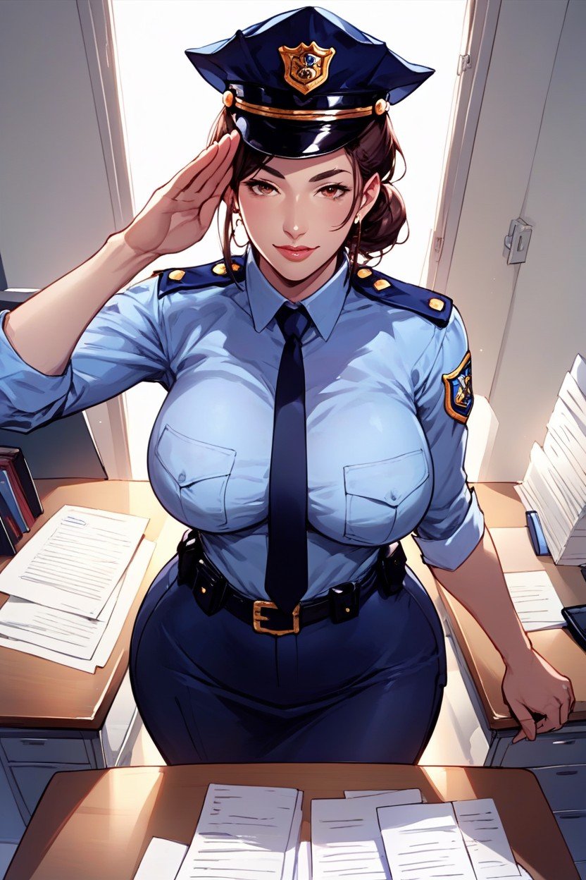 Delgada, Disfraz De Policía, De PiePorno AI Hentai