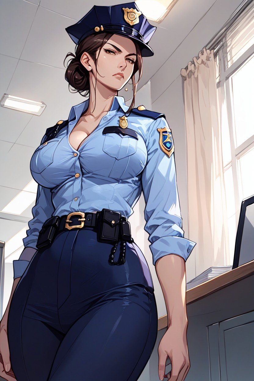 Inside Police Office, Japanese, Police Costume Hentai AI Porn