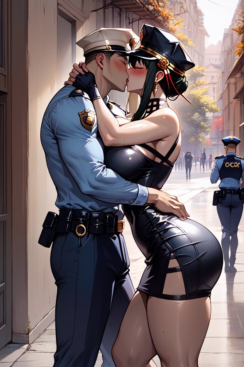 Happy, Thick Thighs, Police Costume Hentai AI Porn