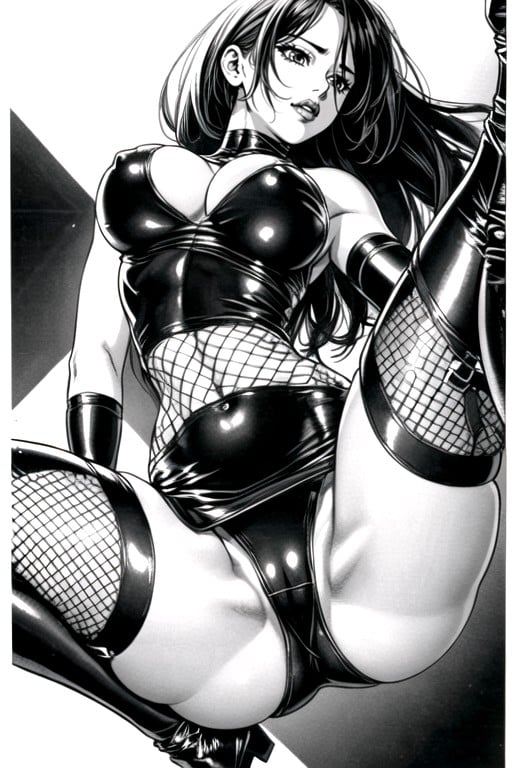 Black & White Manga, Roupas Justas, De Baixo Para Cima (saia Superior) Travesti IA Pornô