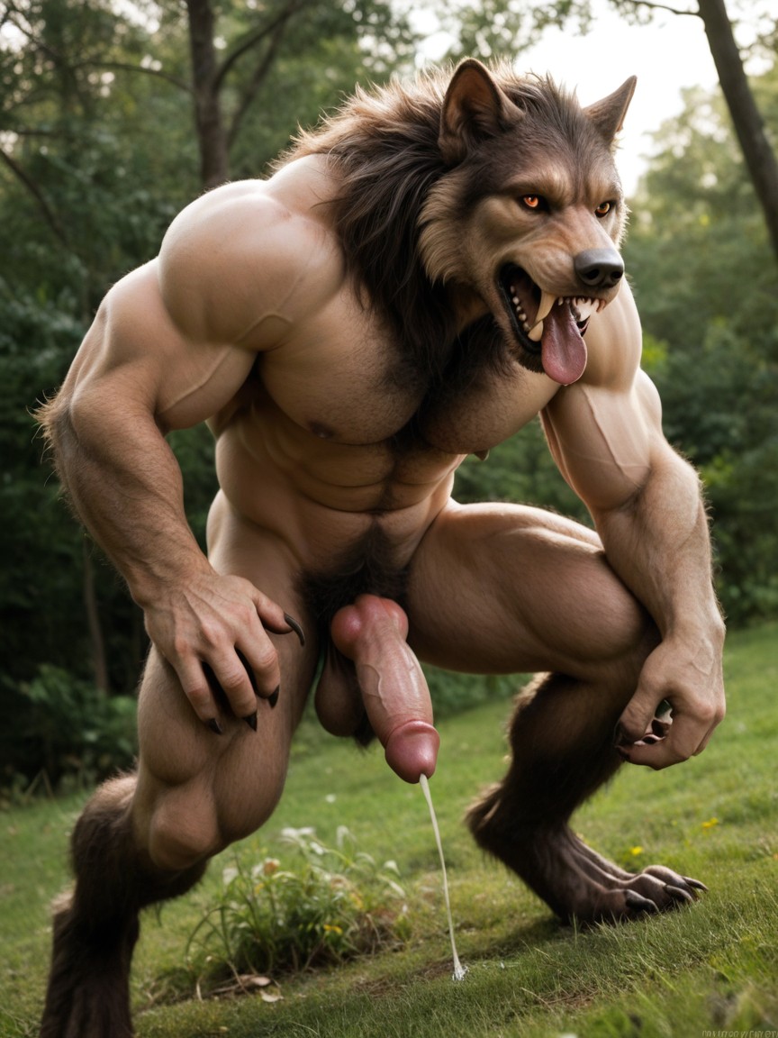 Werewolf Has A Werewolf Knot, The Werewolf Penis Is Red, Massive Hairy Back Muscles AI Gay Porn