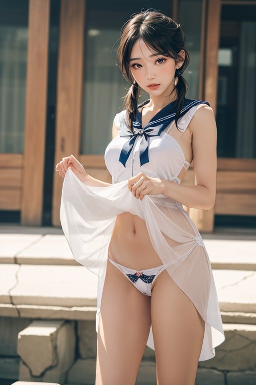 Bottom Up (upskirt), Sailor Moon Cosplay Dress, Pigtails AI Porn