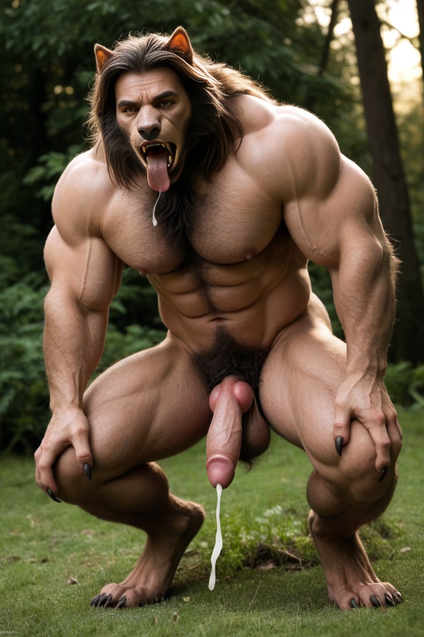 Anthro Art Werewolf, Body Of Werewolf Looks Like A Monstrous Beast, Front View AI Gay Porn