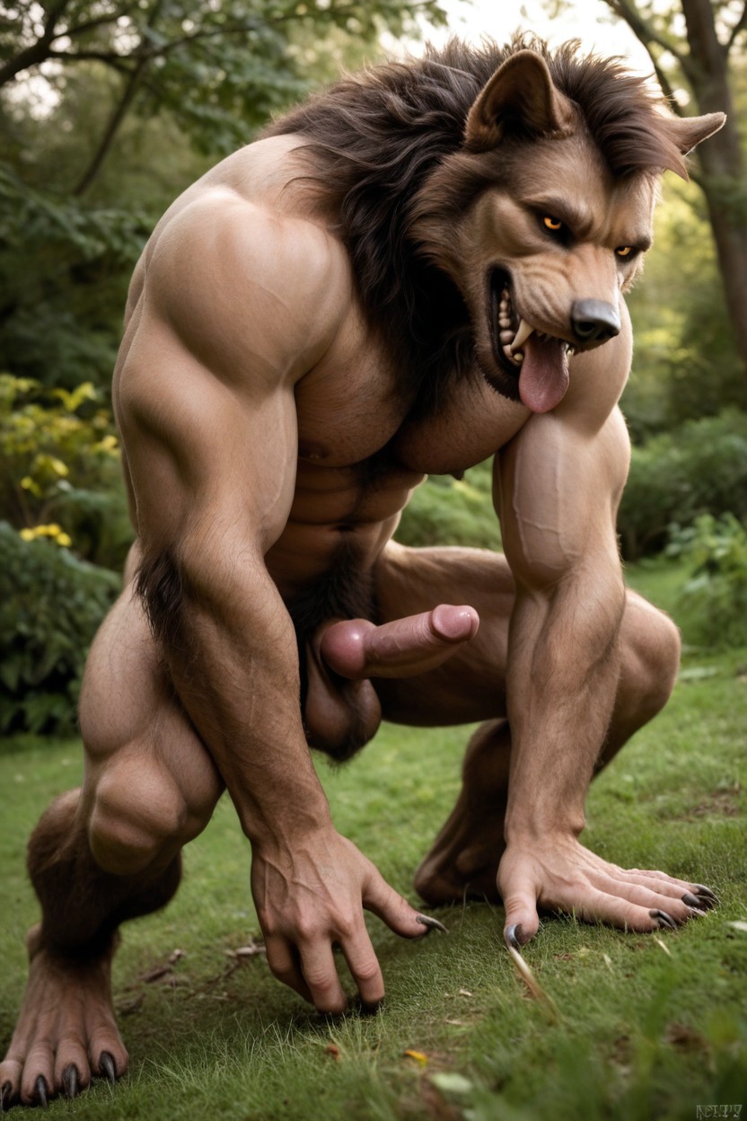 Massive Hairy Back Muscles, Thick Brown Pubic Hair, Grinning AI Gay Porn