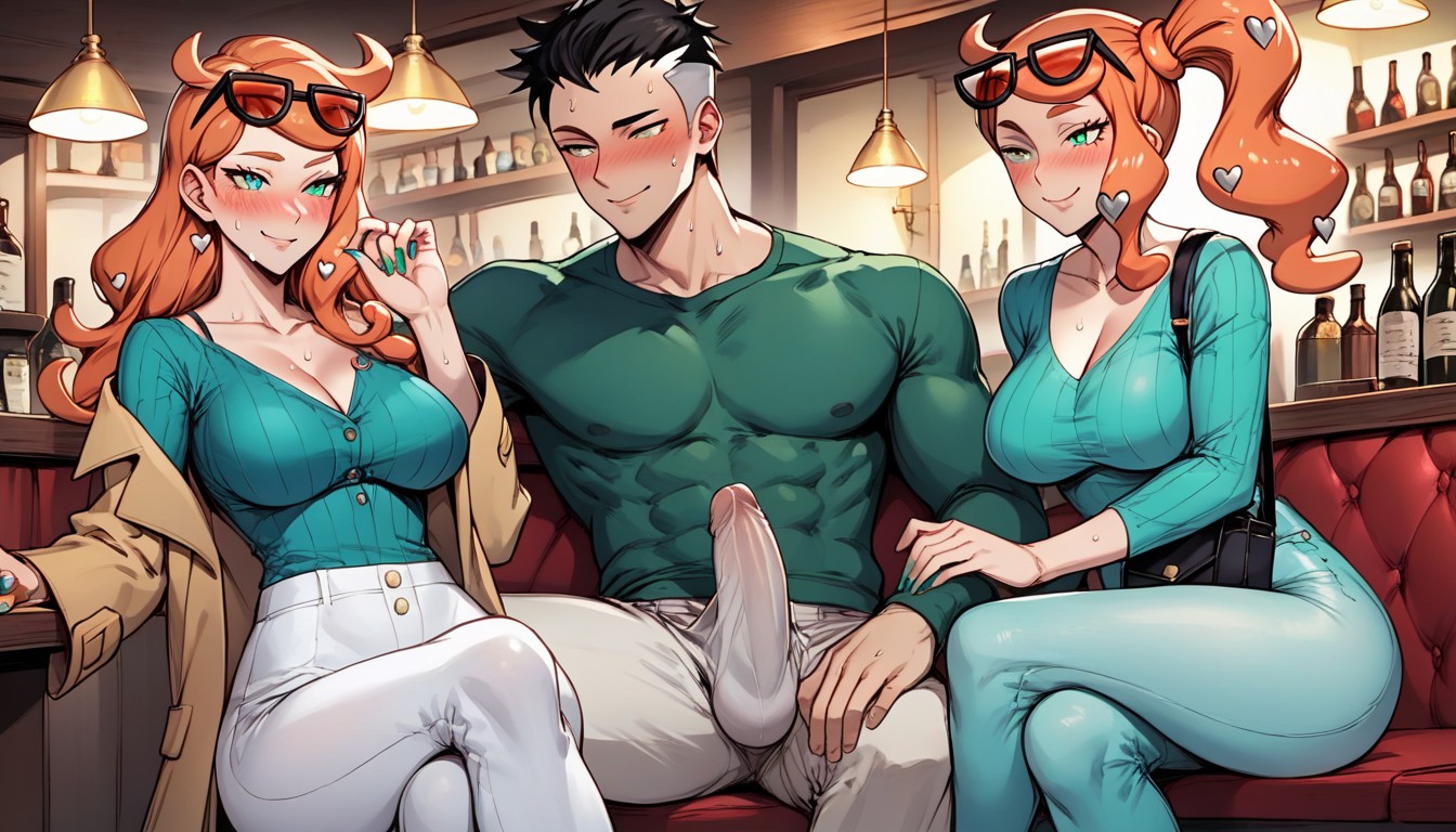 Hand Under Counter, Long Hair, Horny Hentai AI Porn