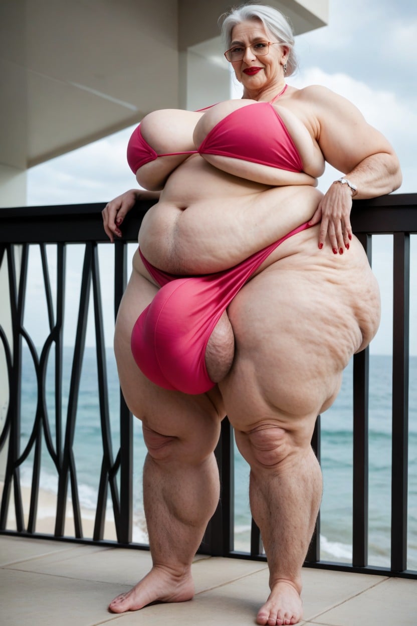 Tall Face, Fat, Pink Bikini Shemale AI Porn