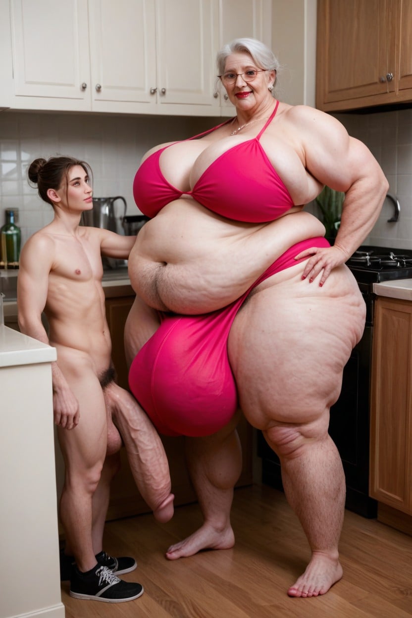 Kitchen, Pink Bikini, Cellulite Legs Shemale AI Porn
