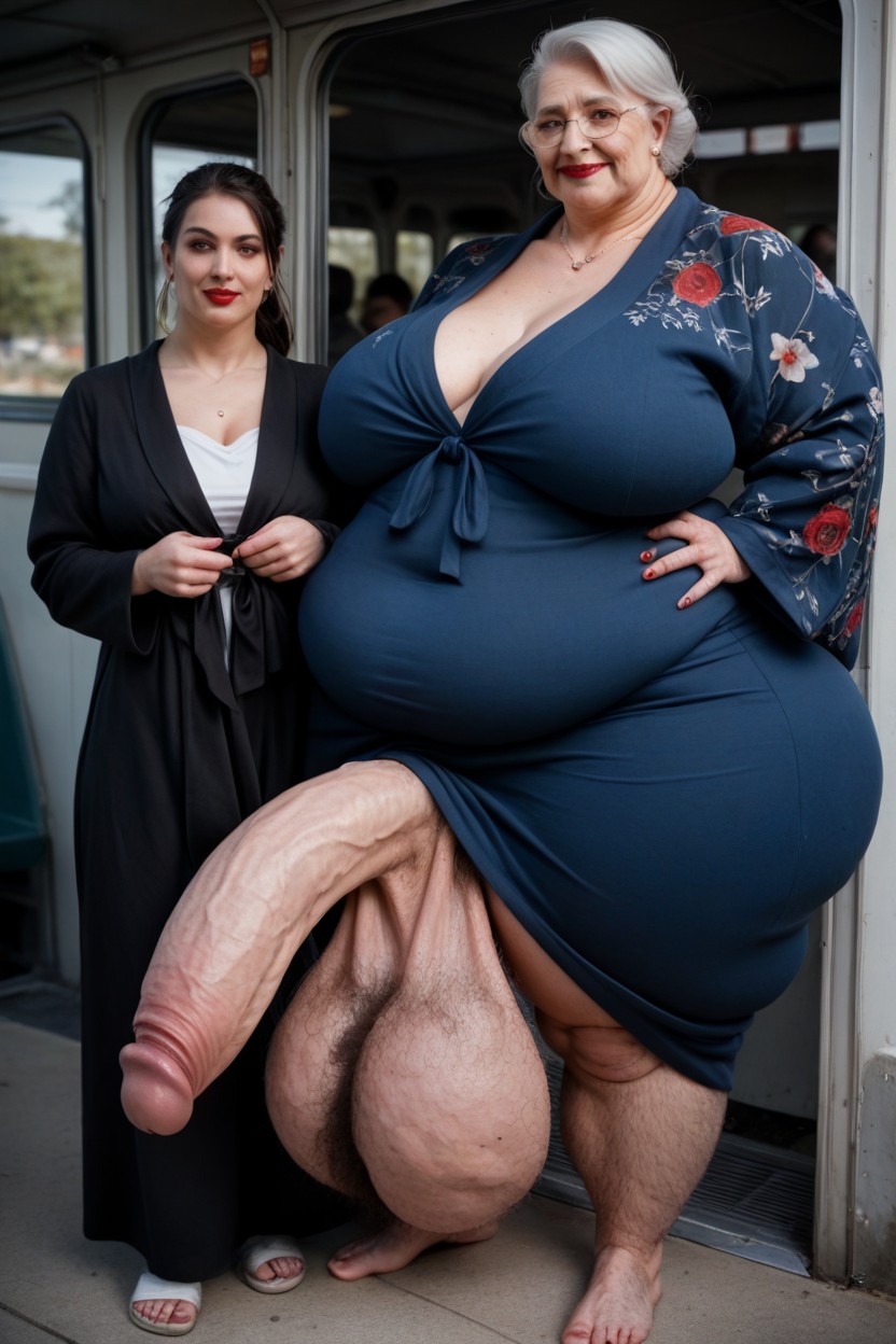 Big Belly, White Hair, Bus Stop Shemale AI Porn
