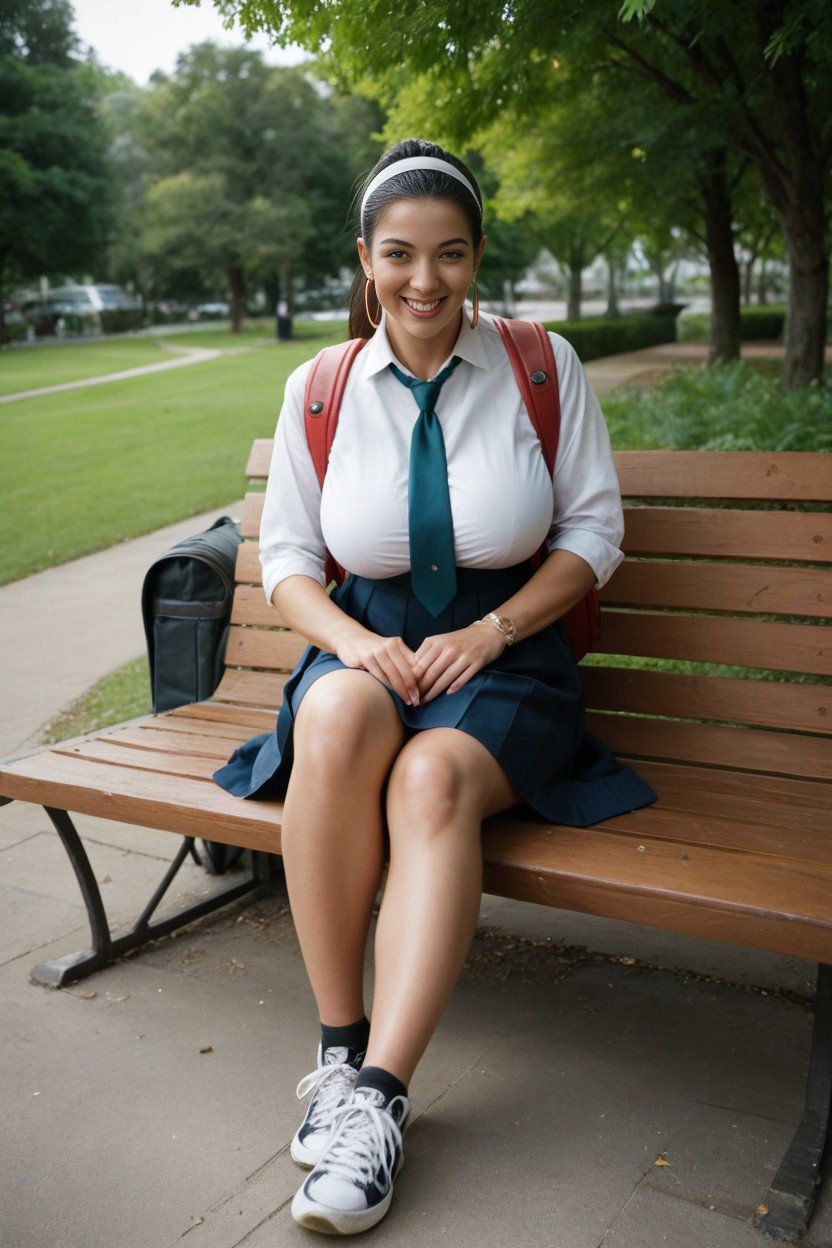 Woman Sitting On A Bench In The Park With Old Ugly Man, Queue De Cheval, Yeux VertsPorno IA transsexuelle