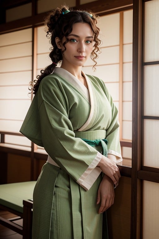 Green Eyes, Tatami, Pigtails Asian AI Porn