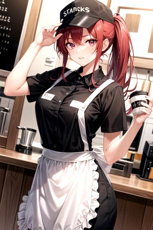 Red Hair, Ponytail, Barista Shemale AI Porn