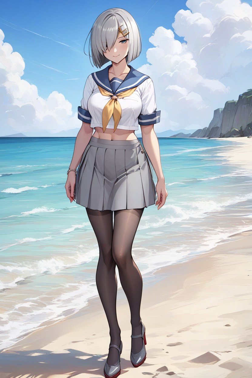 Sailor Suit, Full Body, Gray Skirt Hentai AI Porn