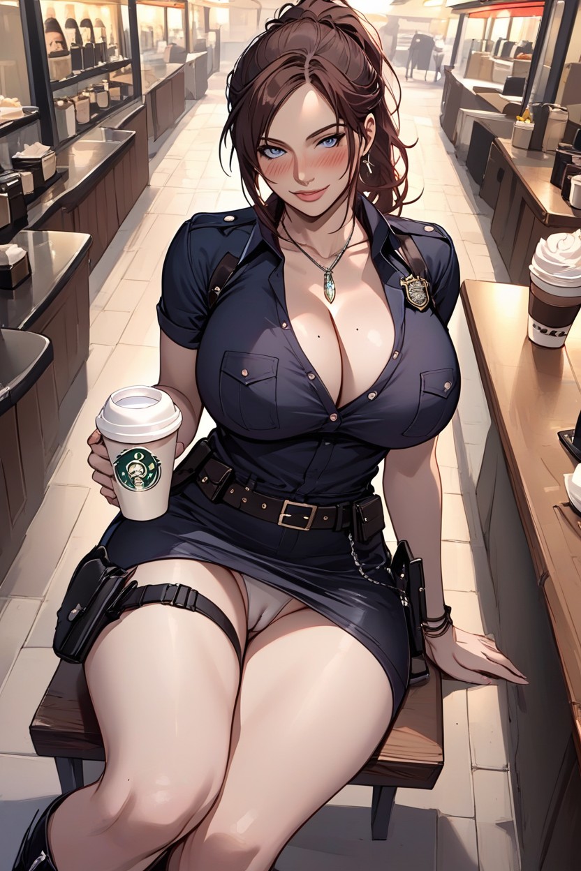 Sitting Drinking Cafe Coffee, Sitting On A Coffee Shop Bench, Modern Coffee ShopPorno AI Hentai