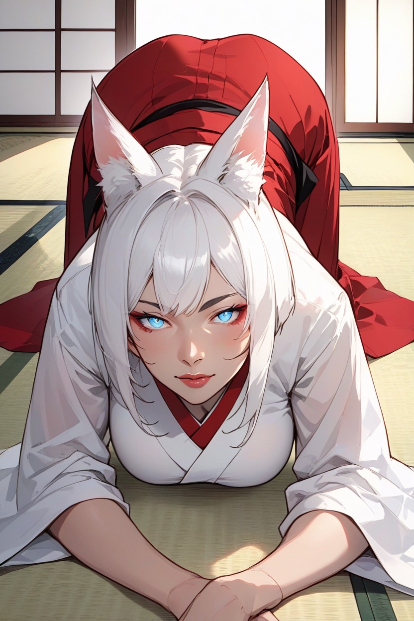 White Hair, Anime Style, 네발로 기는 자세헨타이 AI 포르노