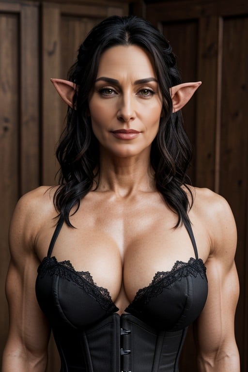 Elf Ears, Black Hair, Muscular Shemale AI Porn