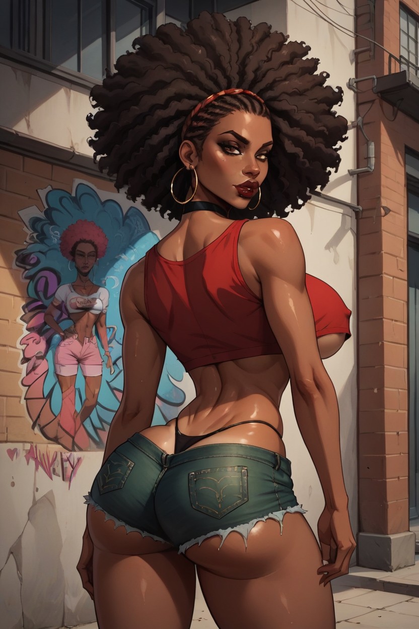 Dark Skinned Female, Green Shorts, Ultra Detailed Hentai AI Porn