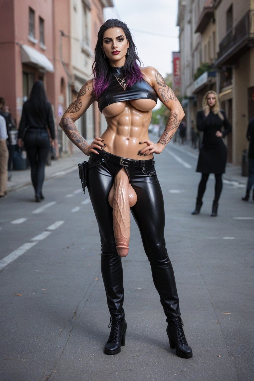 Futanari, Exterior, Full Arm Tattoos Travesti IA Pornô