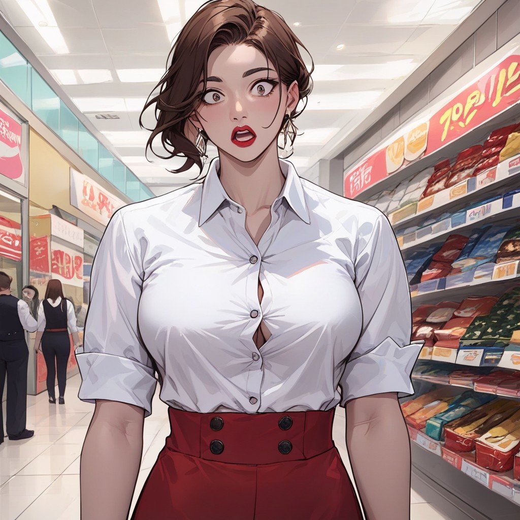 The Girls Face Is Close Up Against The Background Of A Cosmetics Store, Top Buttons Unbuttoned, A Beautiful Korean WomanAIポルノ