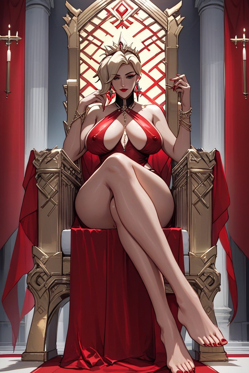 Vestido De Seda, Red Silk Dress, Golden Throne With Black Seats Hentai IA pornografia