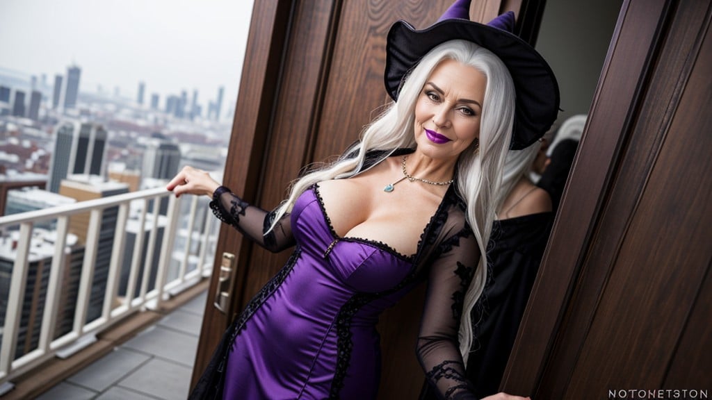 Alemana, Purple Halloween Dress, Realistic FacePorno AI Furry