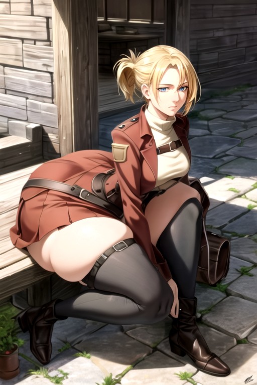 Cuerpo Completo, Sentada Con Las Piernas Abiertas, Annie Leonhart (attack On Titan)Porno AI Hentai