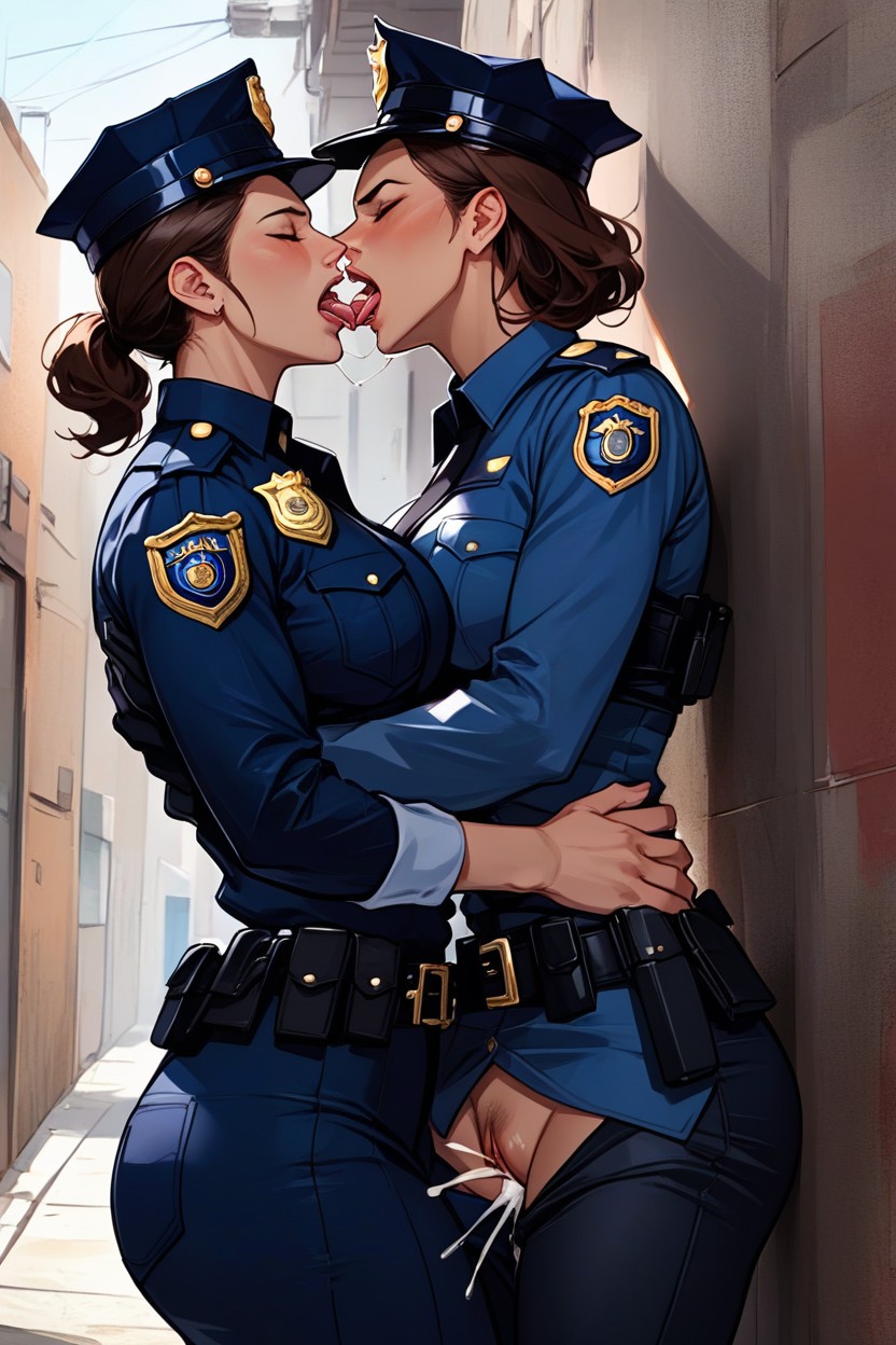 Waist Shot, Lesbian, Police Costume Furry AI Porn