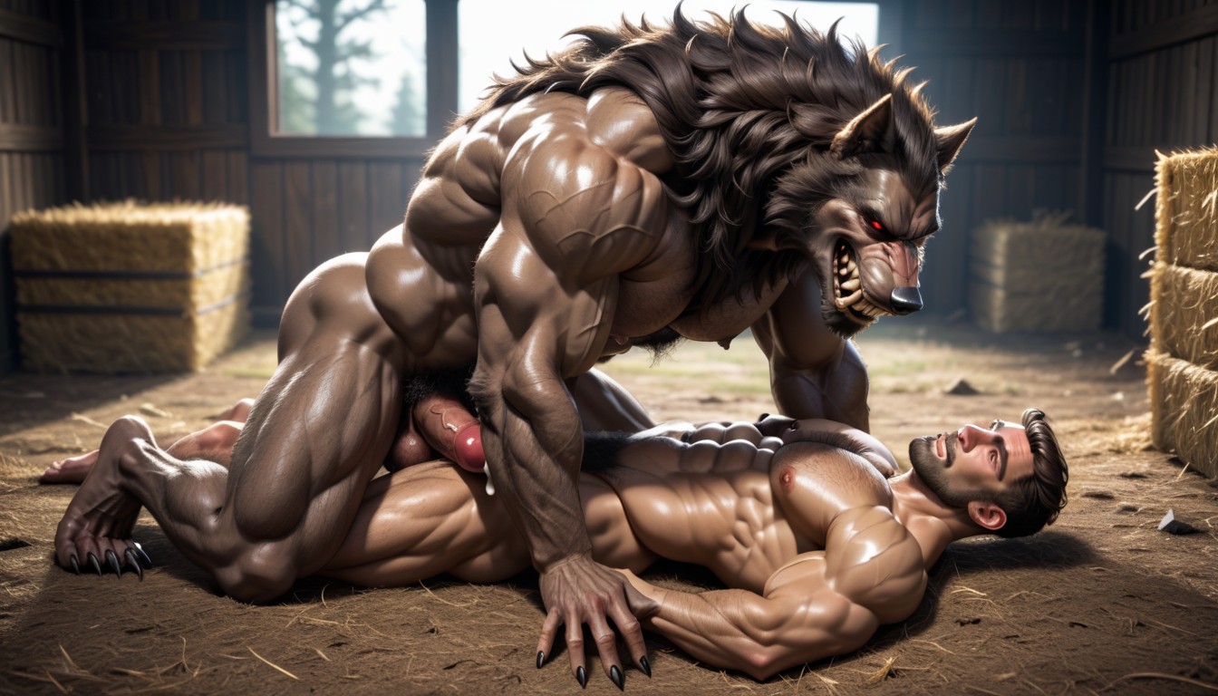 Werewolf, Muscular Werewolf, Farm AI Gay Porn