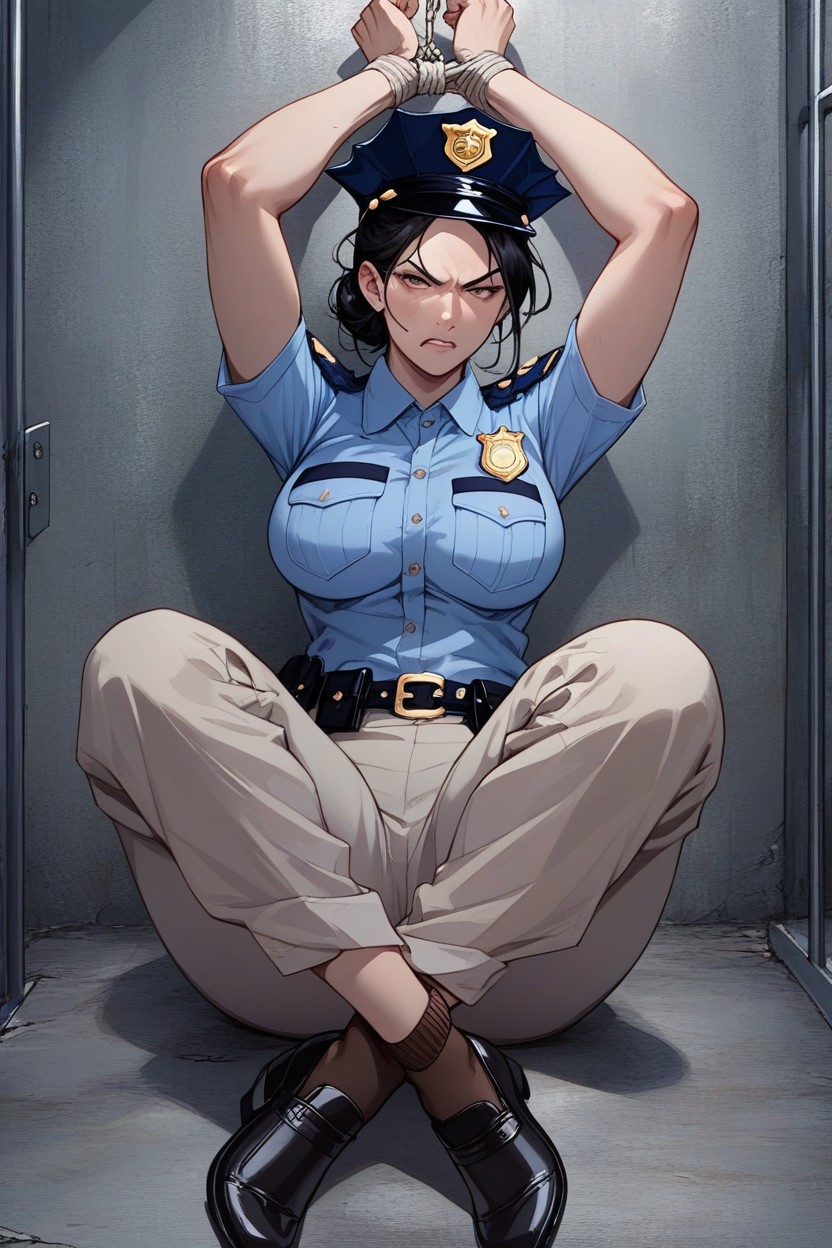 Socks End At Ankle, Messy Hair, Police Costume Hentai AI Porn