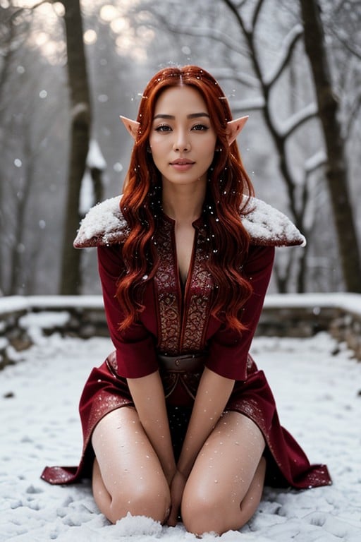 Kneeling, Elf Ears, Indonesian Asian AI Porn