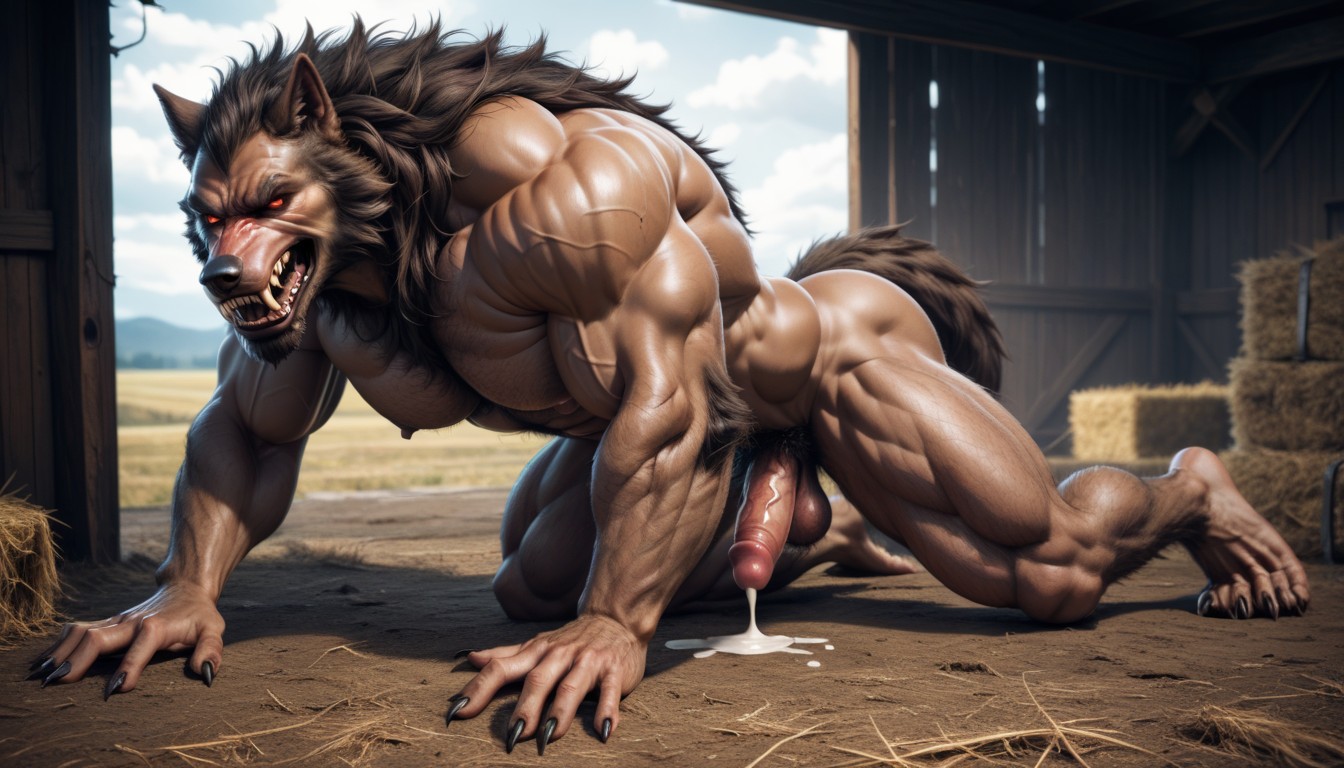 Muscular, Mating Press, Giant Strong Muscular Werewolf Furry Anthropomorphic AI Gay Porn