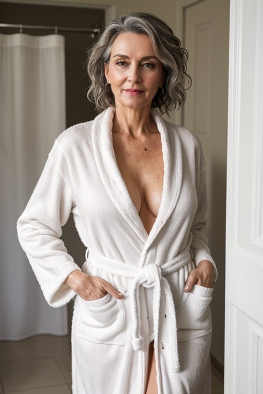 Húngara, White Terrycloth Bathrobe, SorprendidaPorno AI