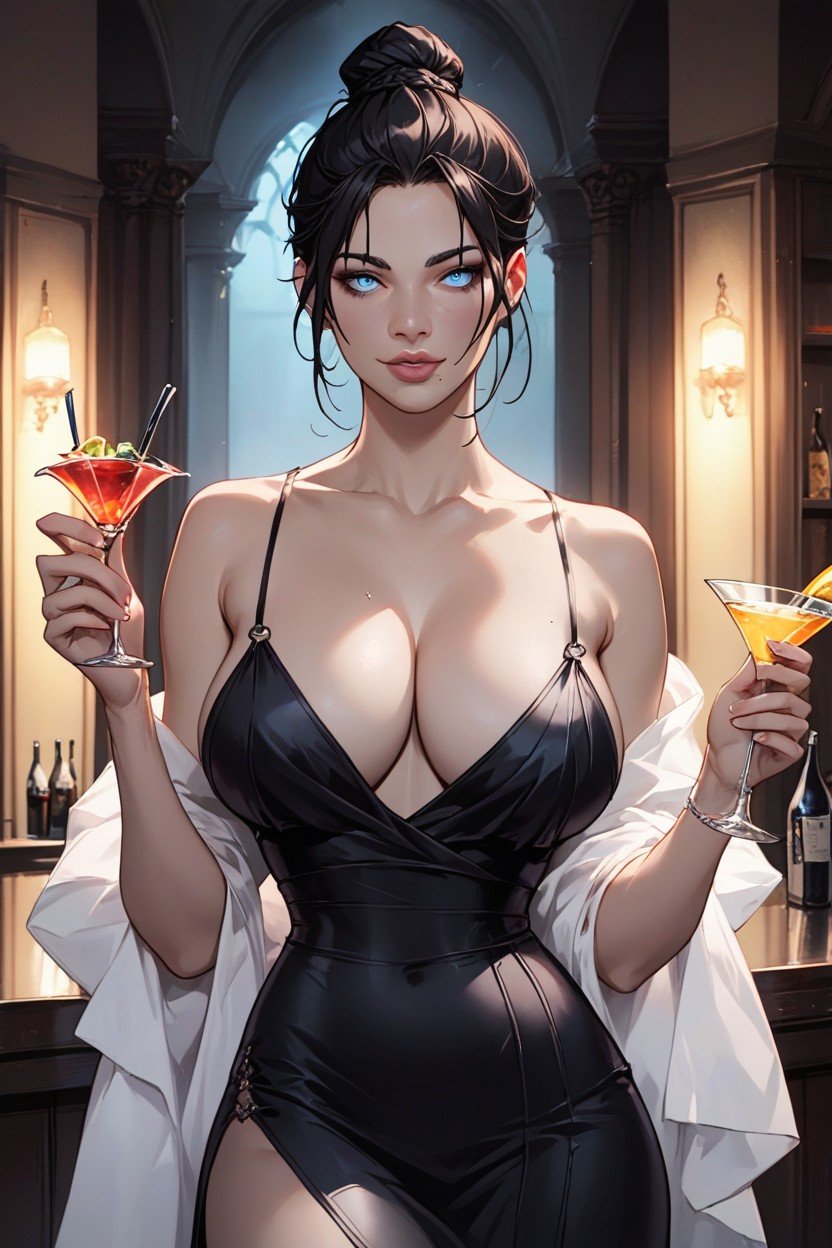 Big Round Breasts, Black Cocktail Dress, Peito Enorme Pornografia de IA