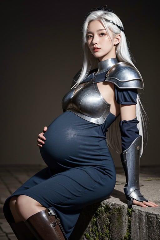 Medieval, Hyper Pregnancy, Long White Hair AI Porn