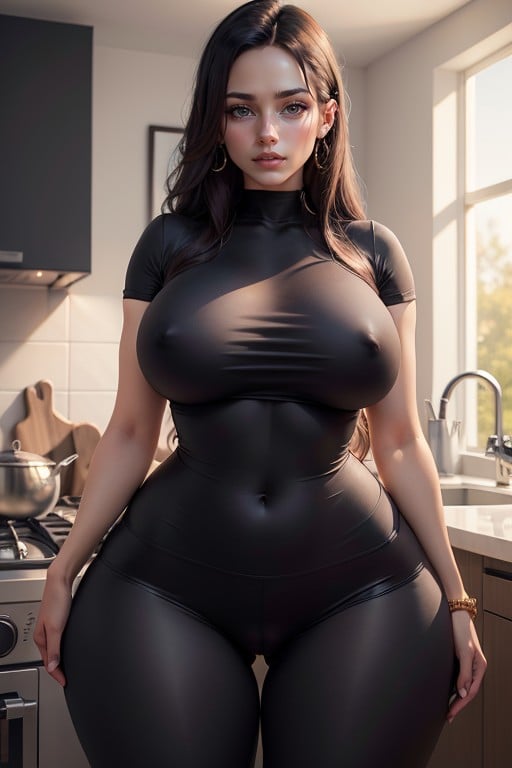 Brazzilian With Long Black Straight Hair A Beautiful Face And Huge Tits And Ha Huge Ass Whering A Super Tight Shirt And Tight Leggings Giving Her A Big Cameltoe In A KitchenAI黃片