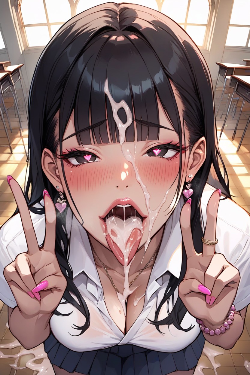 Cum On Tongue, Skinny, Ahegao Hentai AI Porn