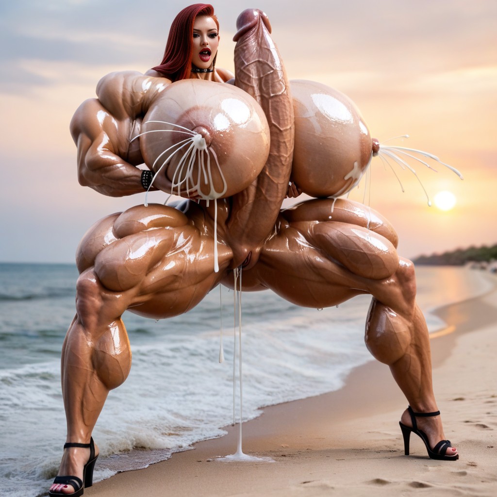 Ultra Busty Gigantic Pendulous Tits, Glamorous Muscular Gorgeous Jacked Hyper Striated Muscle Goddess Fbb, Cum AI Porn