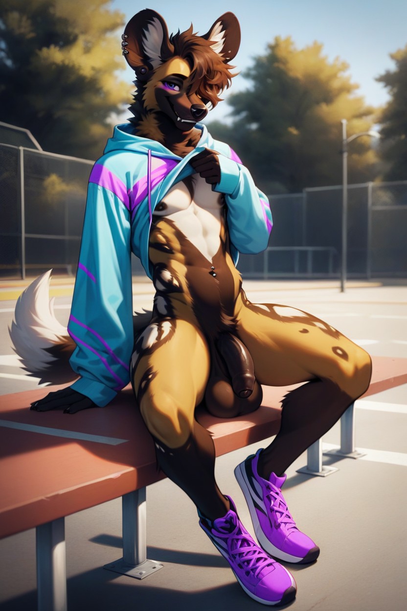 Purple Eyes, Looking At Viewer, African Wild Dog Furry AI Porn
