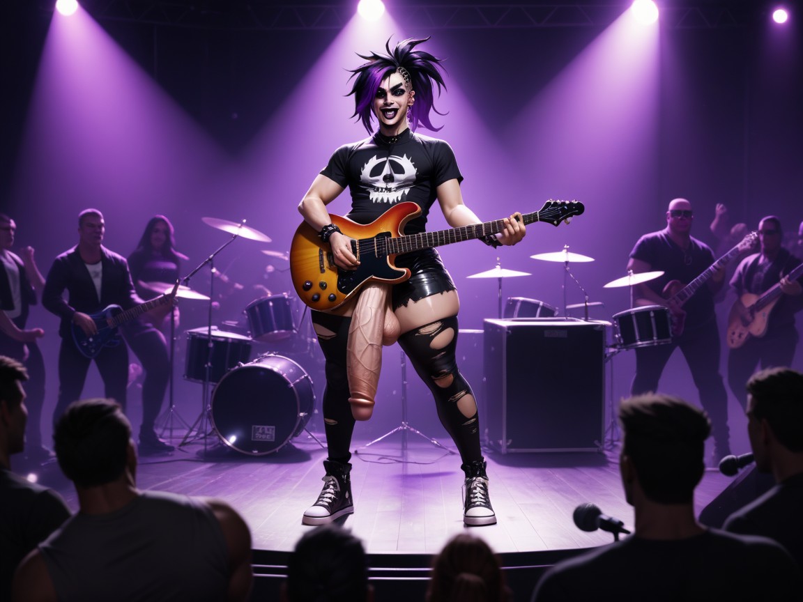 Hyper Penis, Dark Stage With Purple Lighting, On Stage AI Gay Porn