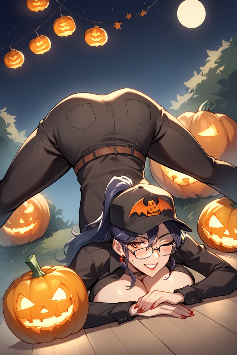 Pose De Jack O' Lantern, Pechos Redondeados, Cola De CaballoPorno AI Hentai