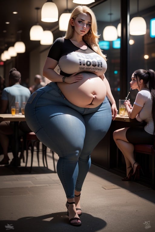 Funnel Feeding Massive Pregnant Belly, Two Massive Fat Women, Cuerpo CompletoPorno AI