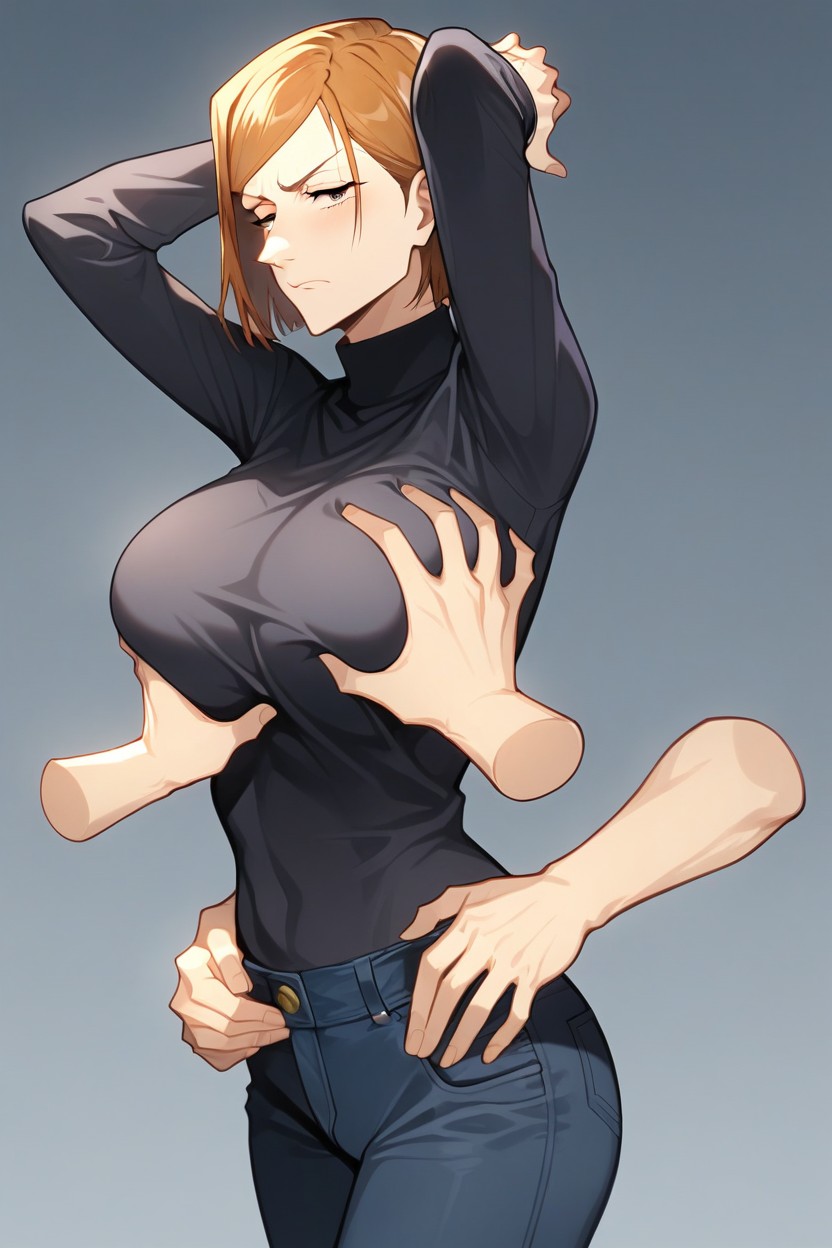 Foreign Disembodied Hands Groping Her Breast, Nice Body, Her Hands Raised To The Level Of Her ShouldersPorno AI Hentai