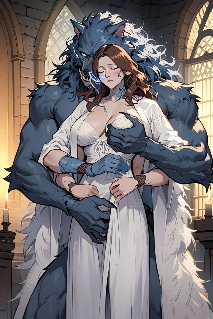 Groping, Werewolf Male Standing At Her Side And A Bit From Behind, Werewolf Male Standing Close To Her퍼리 AI 포르노